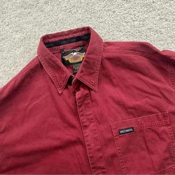 Harley-Davidson Shirt Long Sleeve Red Embroidered Logo Motorcycle Pocket Men L - Picture 8 of 14